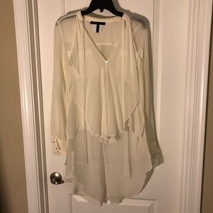 Sheer White Hi-Low Hem Ruffle Blouse
